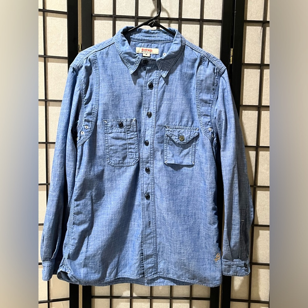 BIRDWELL BEACH BRITCHES Light Blue Denim Shirt - Classic Button-Up MENS SIZE M
